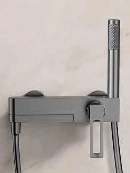 ชุดก๊อกน้ำฝักบัวอาบน้ำสีเทา Gun Gray ติดผนังแบบพับได้ ทำจากทองเหลือง สำหรับอ่างอาบน้ำ น้ำร้อนน้ำเย็น สินค้ามาใหม่ 1