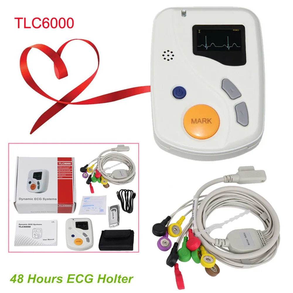 Contec TLC6000 Dynamic Holter ECG 12-lead 48 Hours Analyzer Recorder System, Usb Pc Sw