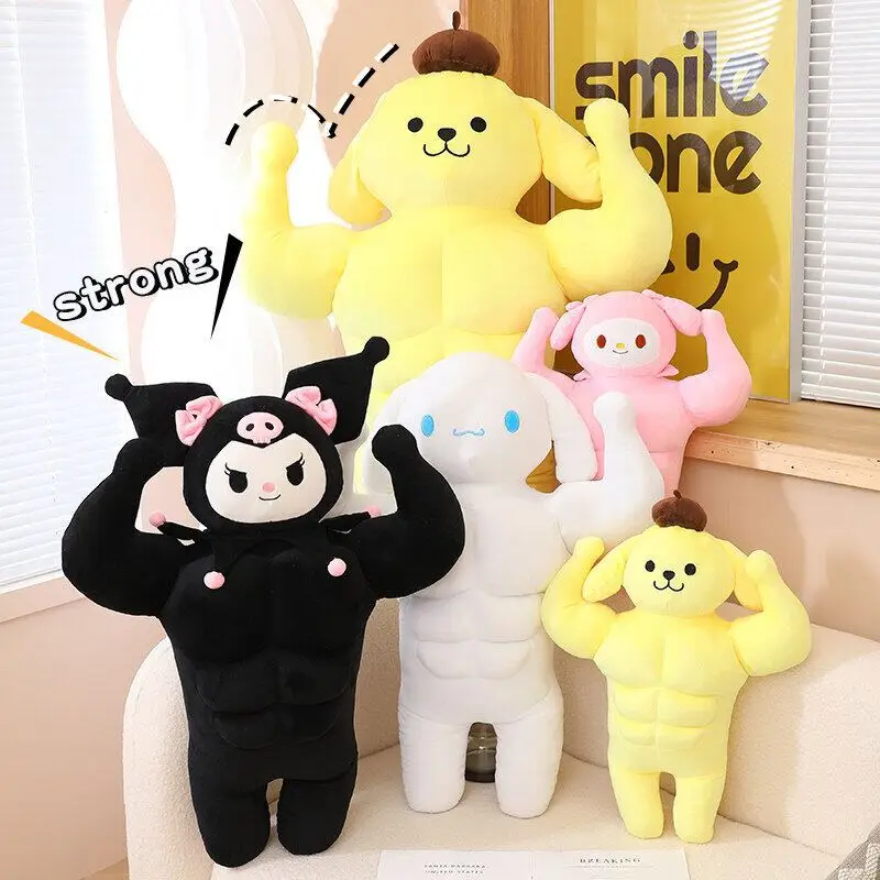 

My Melody Cinnamoroll Kawaii Sanrio Anime Muscle Plush Doll Cute Cartoon Kuromi Pompompurin Creative Toys Birthday Gifts for Kid