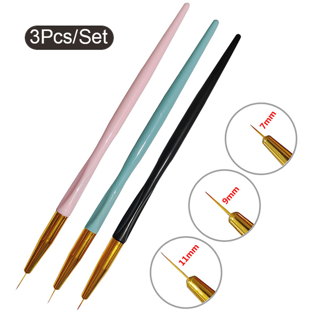 Acrylic French Stripe Nail Art Liner Brush Set 3D Tips Manicuring Ultra-thin Line Drawing Pen UV Gel Brushes Painting Tools