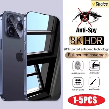 1-5PCS Vetro Anti-Spy per iPhone 15 14 13 12 11 16 17 Pro Max Mini X XS XR 7 8 6 Plus Protezione Dello Schermo Privacy per iPhone 17