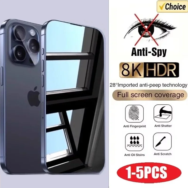 1-5PCS Anti-Spy Glass for iPhone 15 14 13 12 11 16 17 Pro Max Mini X XS XR 7 8 6 Plus Privacy Screen Protector For iPhone 17