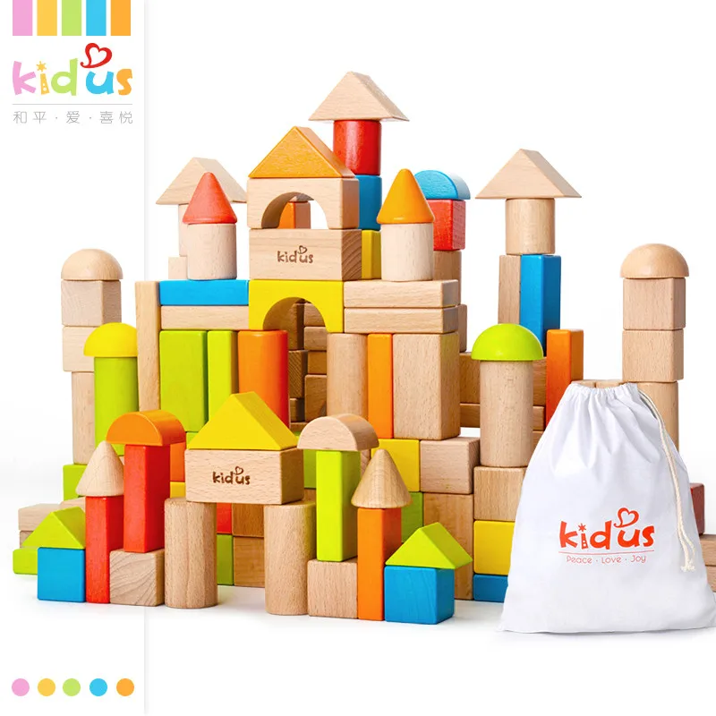Geometric Assembling Building Blocks Colorful Beech Wood 80 PCS Wooden Early Educational Toy |