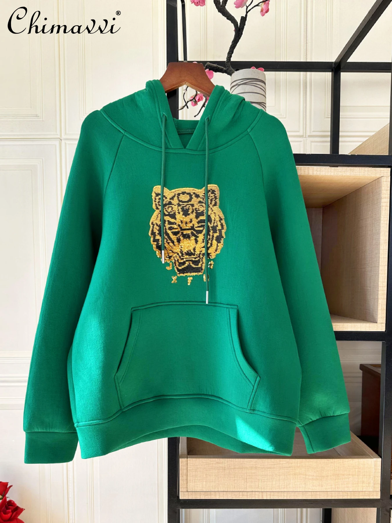 2024-spring-new-light-luxury-sequined-tiger-head-hooded-sweatshirt-fashion-loose-fit-long-sleeves-casual-women's-hoodies-top