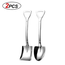 Elegant Stainless Steel Shovel Spoon Set - Gold & Silver Finish, Perfect for Coffee, Ice Cream, and Desserts (Silver mixed- 2pcs)