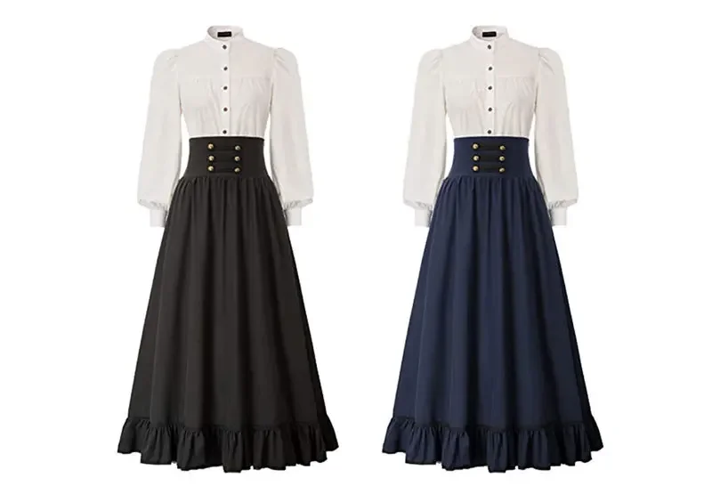 

Women Renaissance Skirt Elastic Waist Two-Way Flared A-Line Skirt Vintage Steampunk Lady Casual Maxi Gothic Skirts Club Party