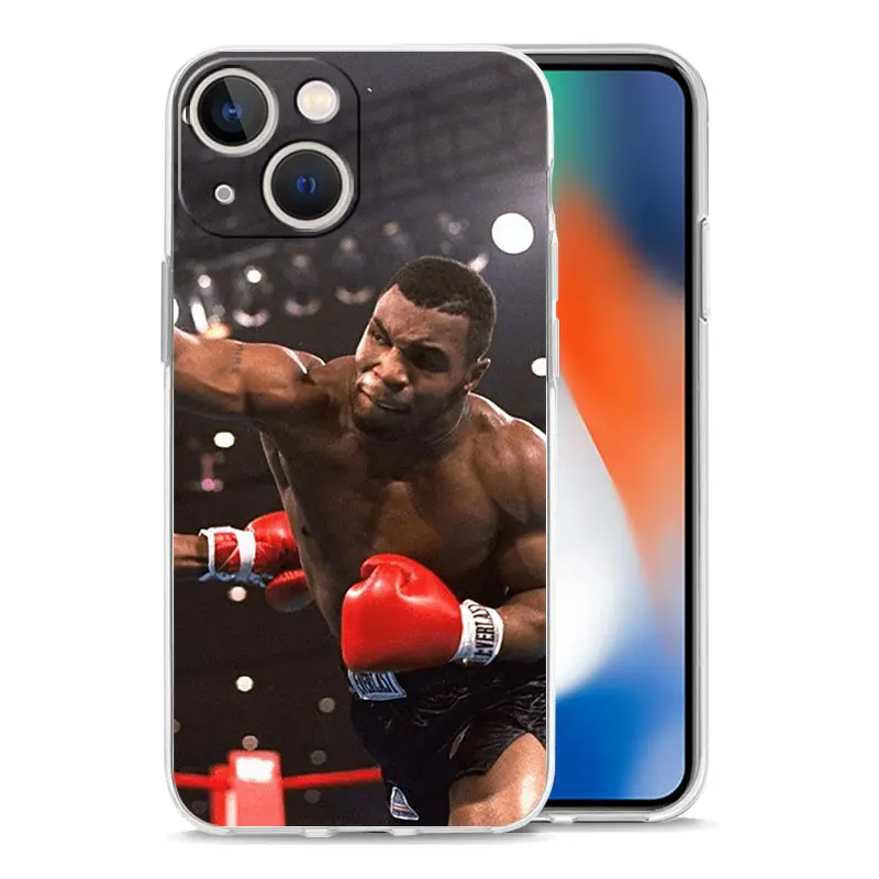 Luxury Transparent Case For iPhone 15 14 13 12 11 Pro Max X Xs XR 7 8 Plus Bumper Phone Cases Clear TPU Cover Mike Tyson Boxer