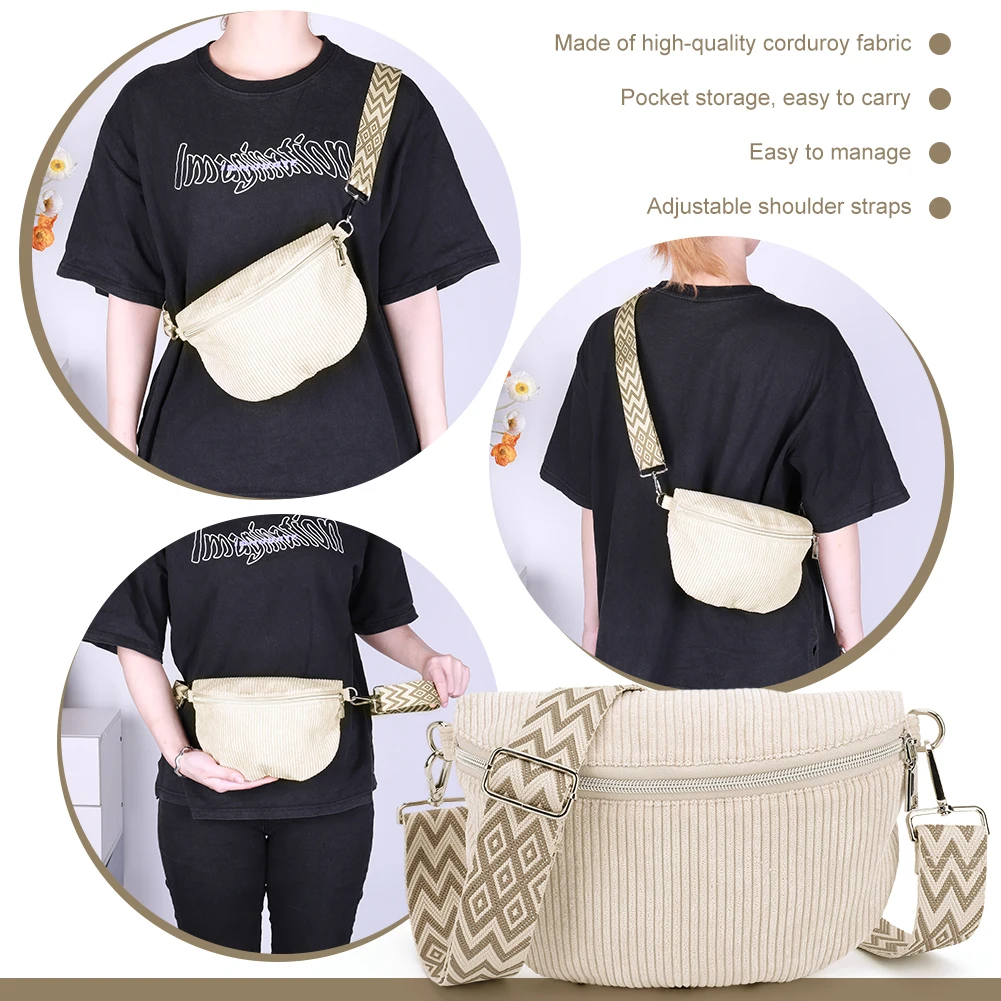 Crossbody Bag for Men Women with Adjustable Wide Strap Bum Bag Corduroy Solid Chest Bag Fanny Pack for Travel Workout