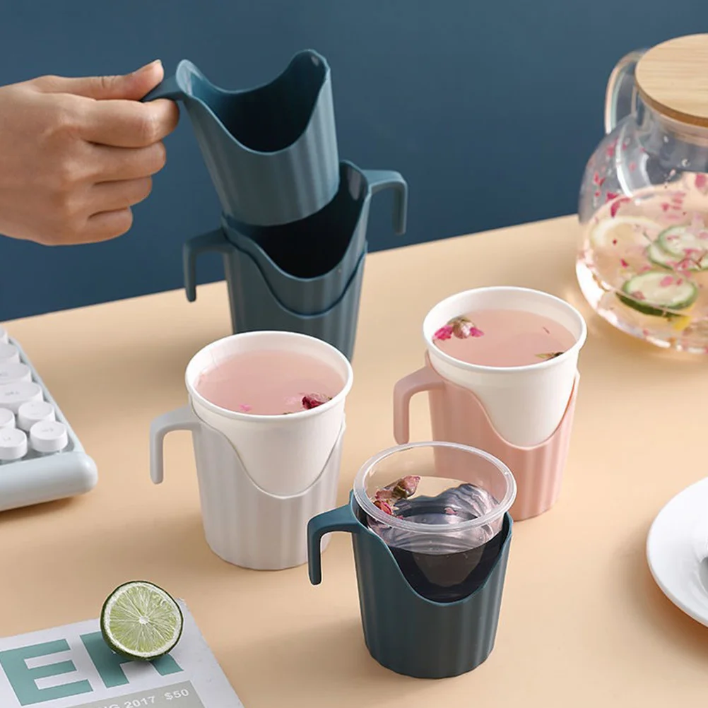 

6 Pcs Disposable Insulated Cup Holder Office Glasses Cups Plastic Desktop Paper Sleeve