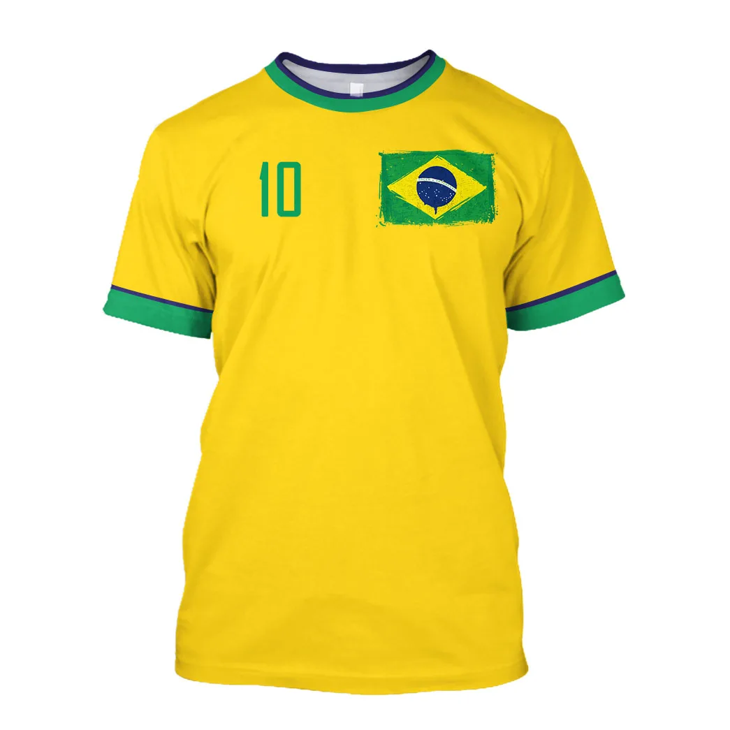 

Brazil Jersey Men's T-shirt O-Neck Oversized Women Clothing 3D Print Brazilian Flag Selection Football Short Sleeve Team Shirt