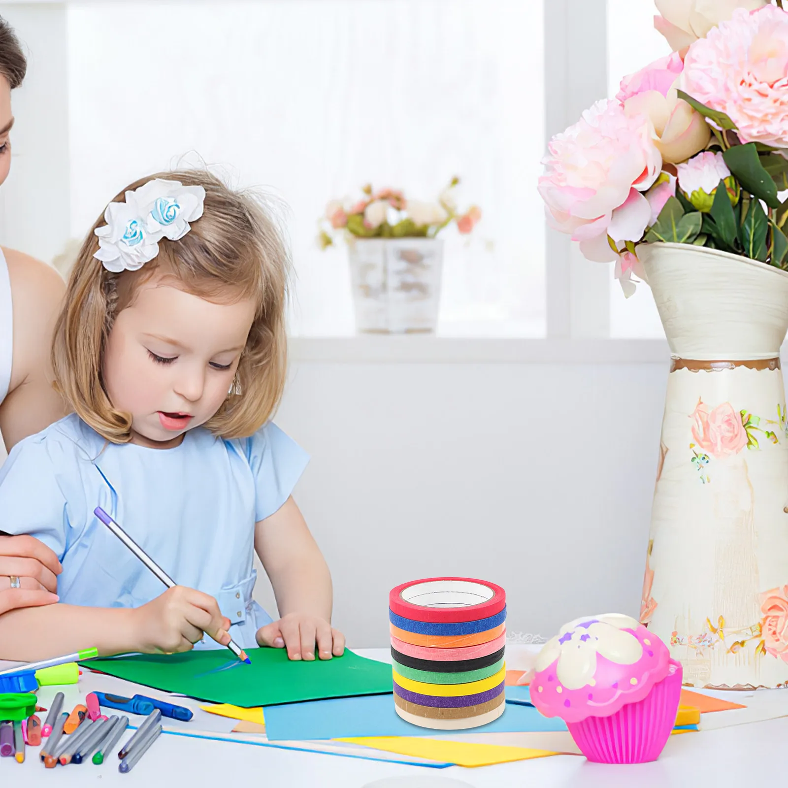 마스킹 테이프 10롤 밝은 색상 휴대용 경량 페인팅 자동차 장식 스크랩북킹 벽 예술 프로젝트 화가 테이프