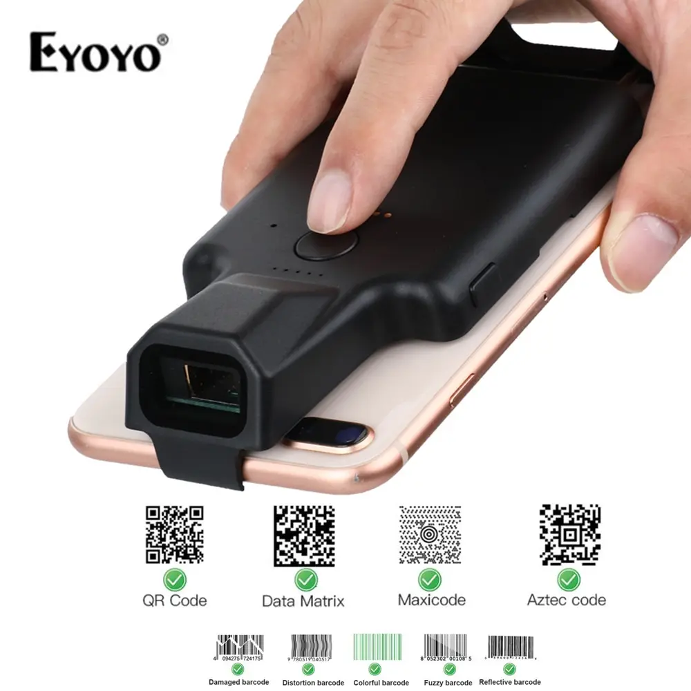 Barcode scanner Eyoyo 2D Phone Back Clip Bluetooth Barcode Scanner Portable Barcode Reader Data Matrix Code 1D 2D QR Scanner Android IOS System