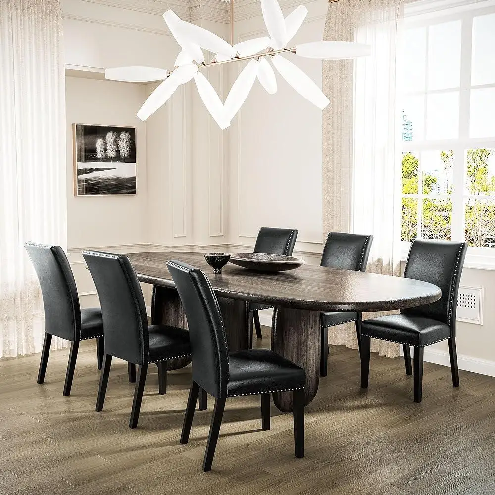 Set of 4 Upholstered Dining Chairs Faux Leather Kitchen Side Chairs with Nail-Head Trim Ergonomic Design Living Room Bedroom 6