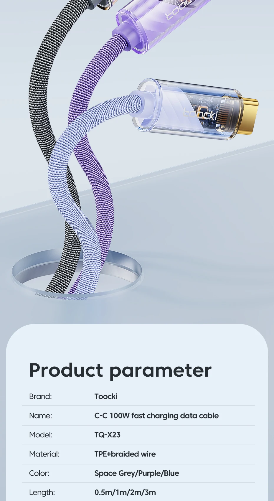 Transparent 100W USB Type C to USB C Cable for Macbook Samsung Huawei Xiaomi POC
