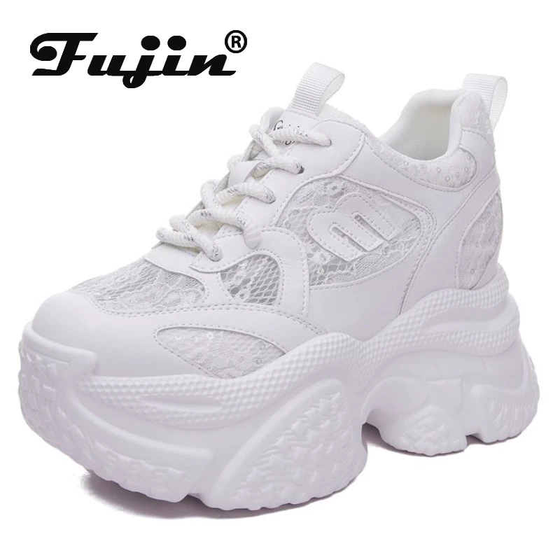 

Fujin 10cm Air Mesh Genuine Leather Platform Wedge Ladies Sandals Chunky Sneaker Boots Women High Brand Summer Vulcanize Shoes