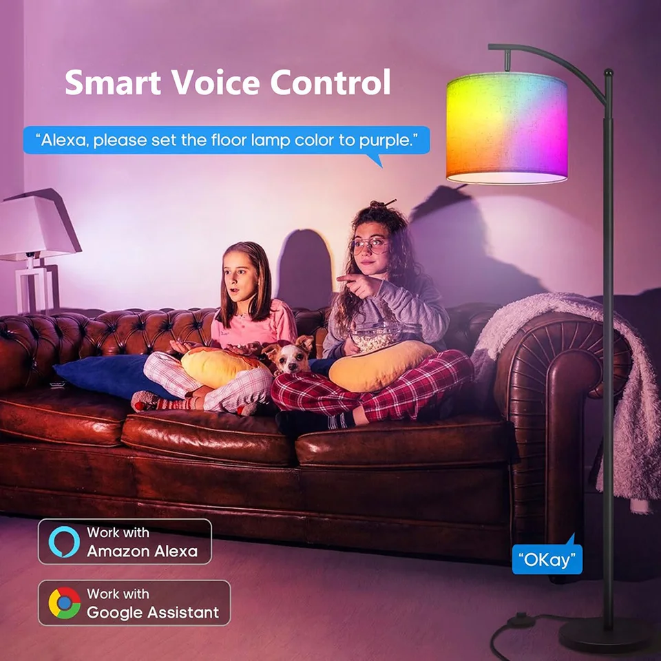 Lampadaire LED Dimmable Salon Chambre – Abat-jour Lin, 3 Températures Couleur, Interrupteur Pied, Ampoule E27 12W Incluse, Style Scandinave Élégant