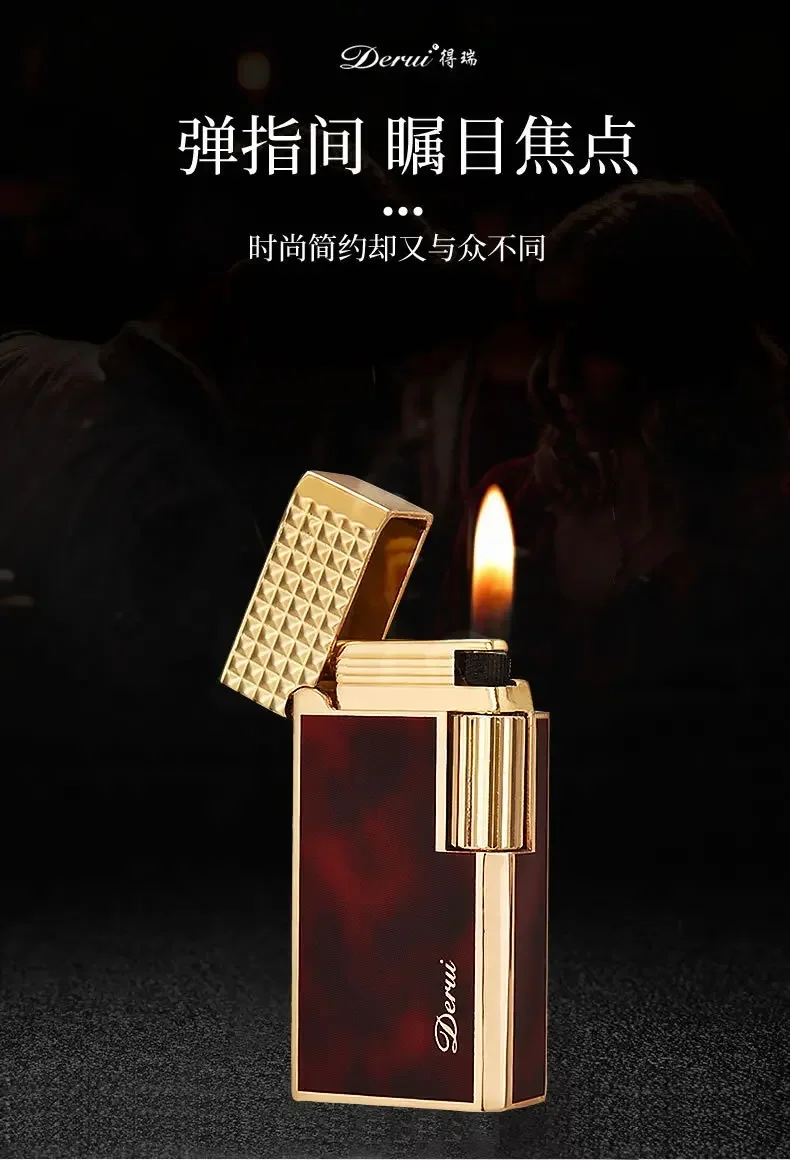Description Picture 6 of item2024 New Derui Metal Langsheng Kerosene Lighter High-end Lighter Narrow Version Mini Side-sliding Open Flame Lighter