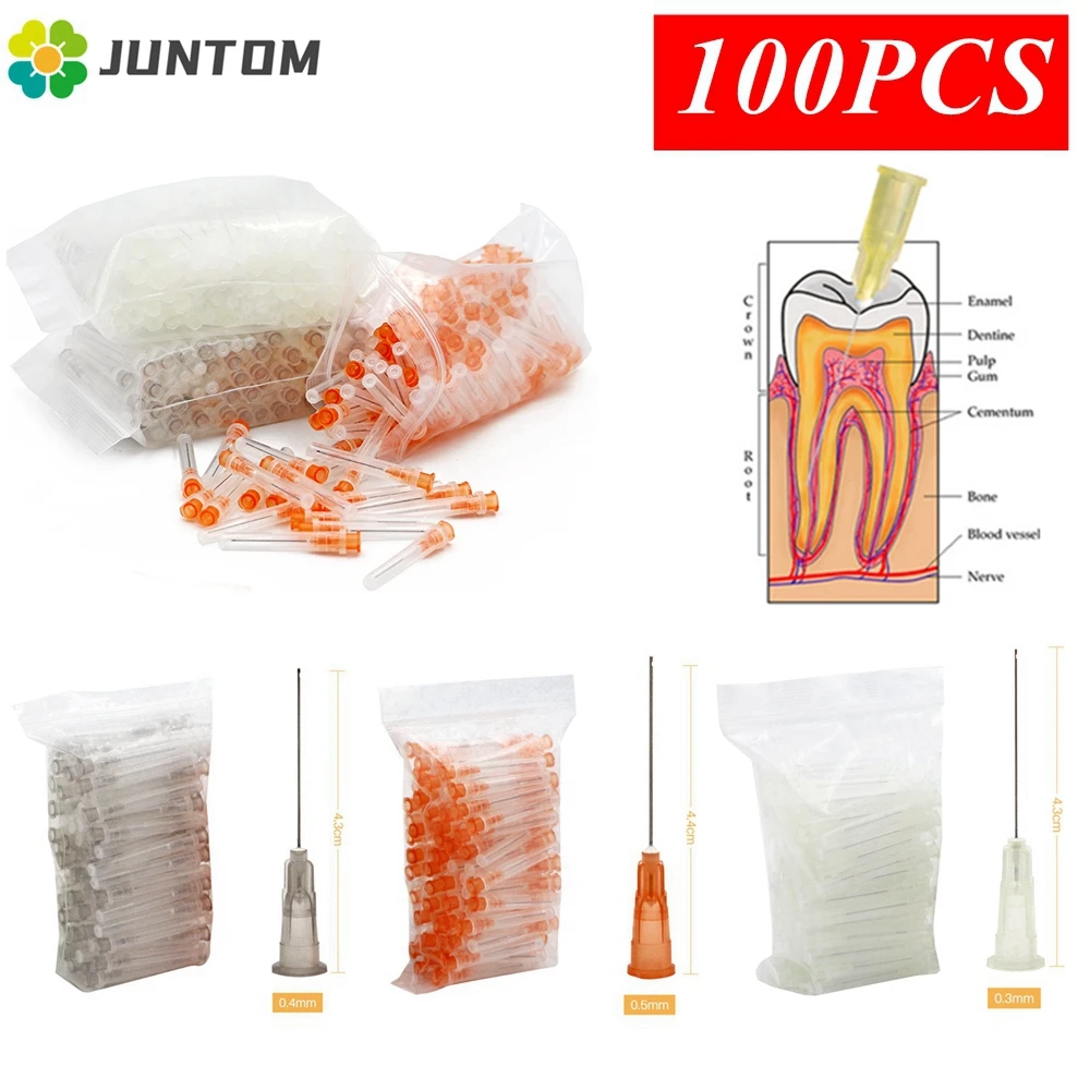 Jeringa de punta de aguja para irrigación Dental, Material de limpieza Dental para el cuidado bucal, conducto radicular Lateral, 100/0,3/0,4mm, 0,5 piezas