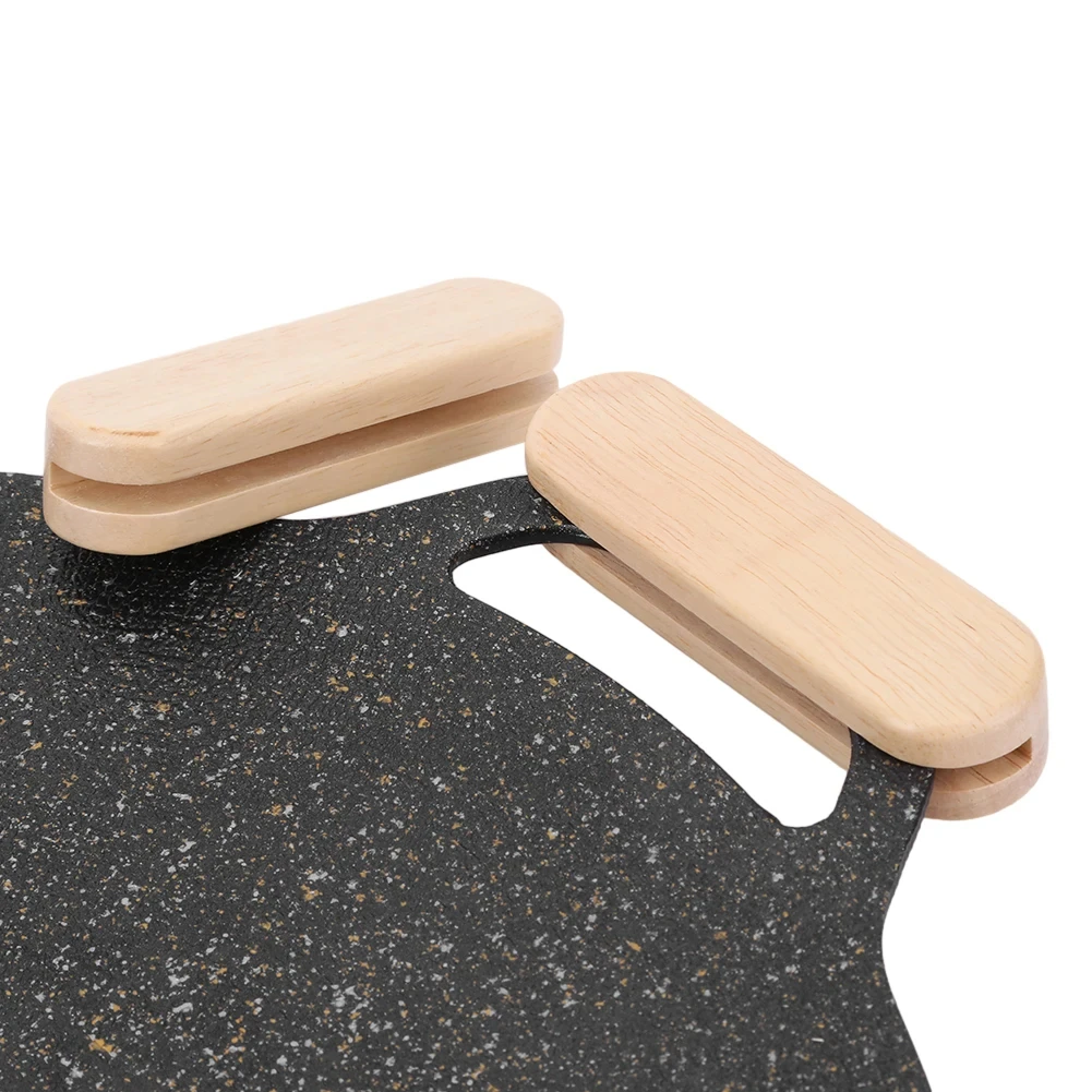 Solid wood BBQ pan Heat preservation handle 2 portable BBQ plates for cookware sauce pan Skillet grill barbecue rack set,charcoal grill