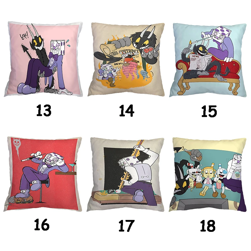 Cute CUPHEAD Pillow Case Cartoon Print Pillowcover for Living Room Sofa Cushion Cover Decor Kids Birthday Gift No Pillow 45*45cm