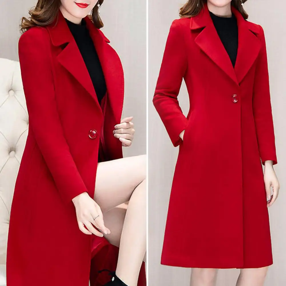 Autumn and Winter 2023 Korean Version Woolen Coat Women\'s Medium Long Knee Down Waist Suit Collar Wool Coat