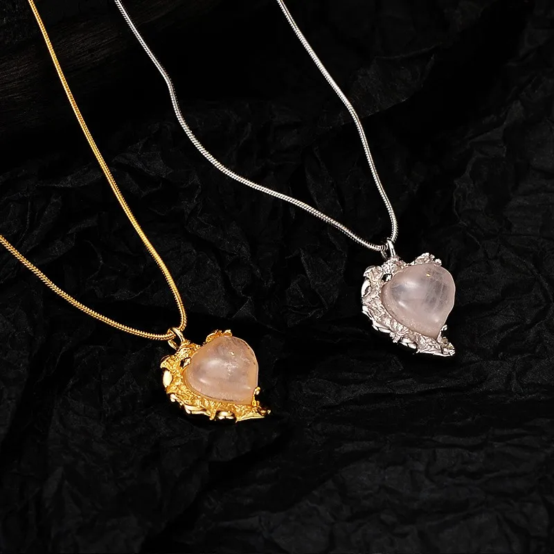 

X2078ZFSILVER 100% 925 Sterling Silver Snake Chain Rose Quartz Necklace For Women Party Wedding Trendy Lovely Chram Jewelry Girl