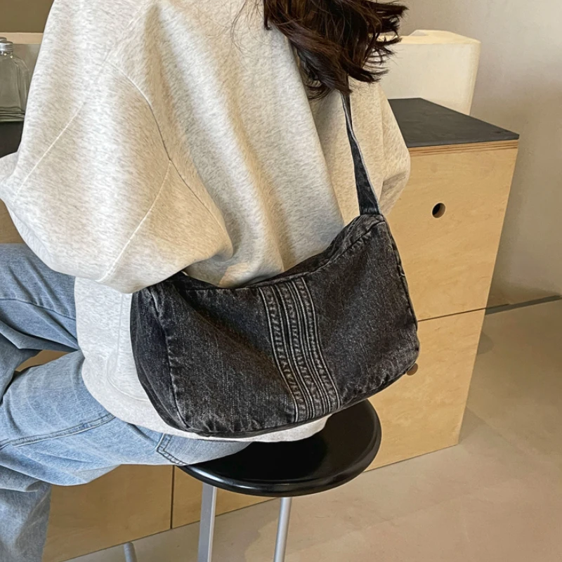 

Женская модная джинсовая сумка-ранец, повседневные сумки, винтажная сумка через плечо с регулируемым ремешком, однотонная вместительная сумка для покупок