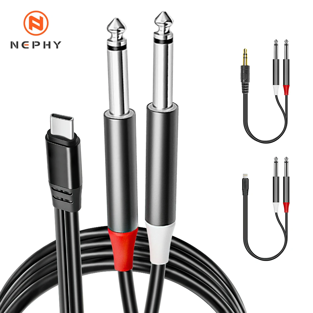Premium 3.5mm USB-C to Dual 6.5mm TRS Audio AUX Adapter Cable for Mixers and Amplifiers