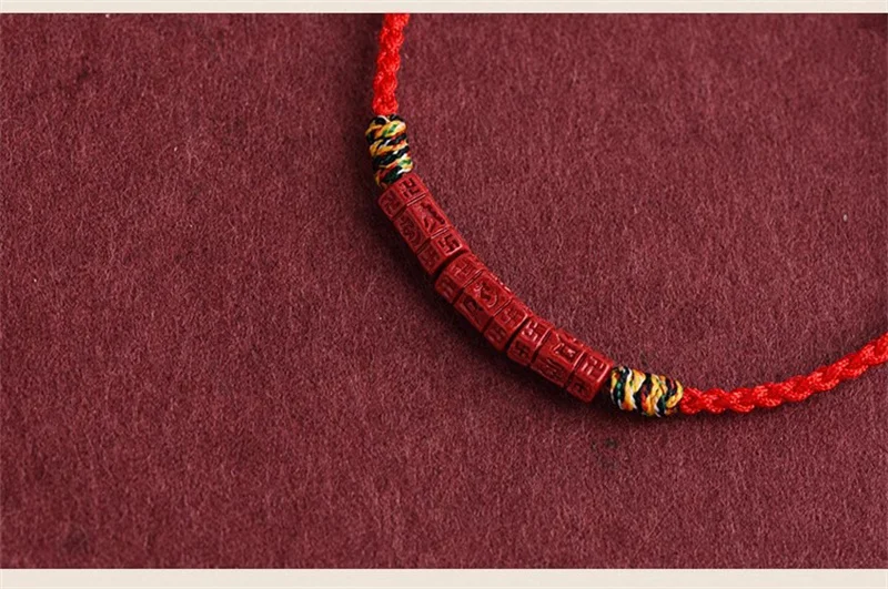 Handgefertigtes natürliches lila Zinnober-Perlen-Armband, rotes Seil, Knoten, Glücksarmreifen für Frauen, Männer, Liebhaber, beste Freunde, Geschenk, Größenanpassung – Detail 7