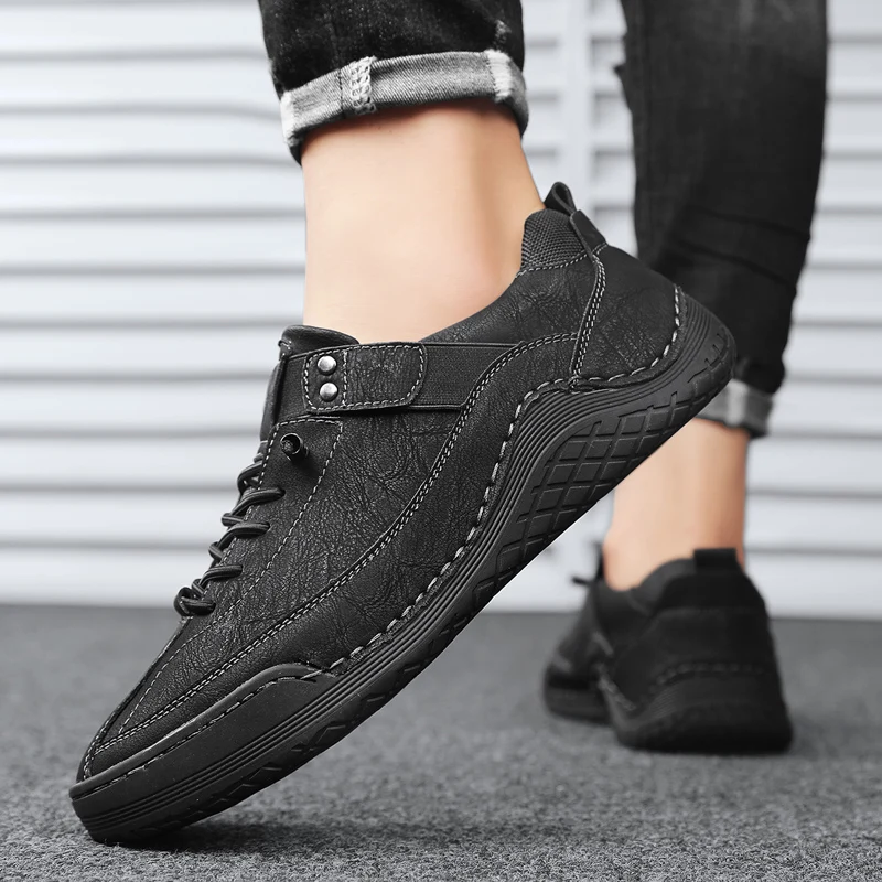 Men's Casual Shoes 2023 Shoes for Men Fashionable Low-top Elastic Strap Leather Casual Shoes Autumn Versatile Sneakers Zapatos