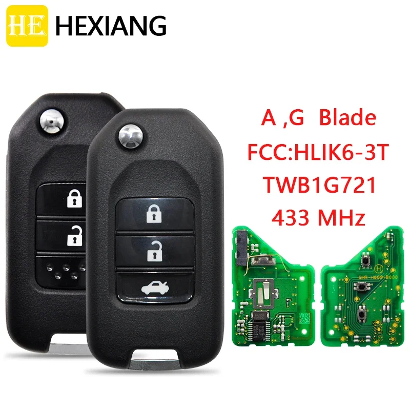 

HE Xiang Remote Control Car Key For Honda Accord Civic City CR-V Jazz XR-V Vezel HR-V FRV Spirior TWB1G721 HLIK6-3T ID47 433Mhz