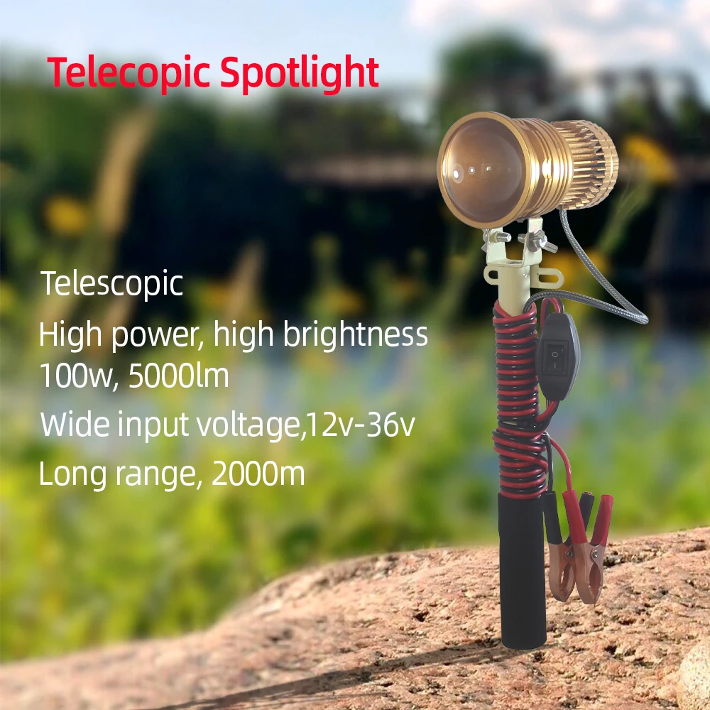 Telescopic Spotlight Long Range Flashlight for Hunting High Power led Flashlight Zoomable Fishing 12v Searchlight