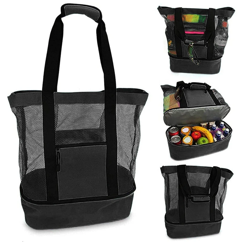 Insulated Cooler Bag Portable Beach Mesh Bag Double Layer Lightweight Pouch Food Picnic Waterproof Oxford Outdoor Storage Bag 4