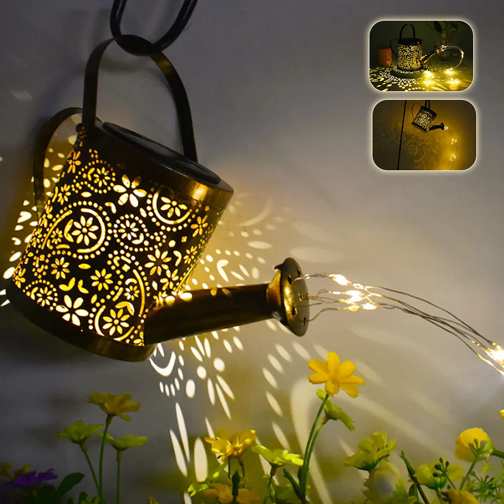 Solar Watering Can Light Outdoor Hanging Solar Lantern Hollowedout