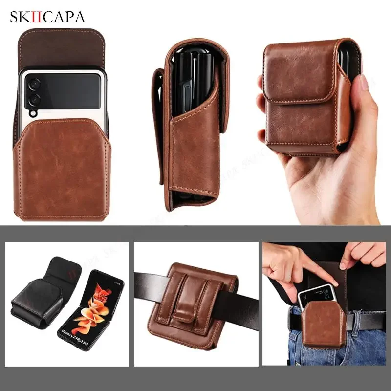 Premium Genuine Leather Waist Pouch with Magnetic Closure and Belt Clip