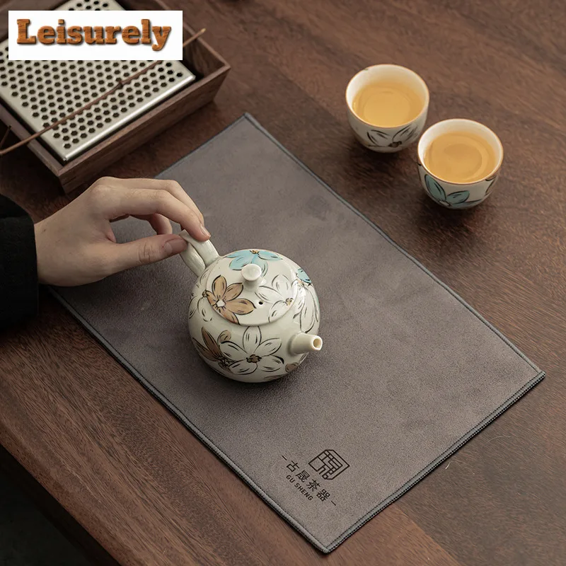 Chinese Double-sided Tea Towel Cleaning Cloth Tea Mat Thickened Absorbent Rag Soft Cotton Kitchen Towel Kung Fu Tea Accessories