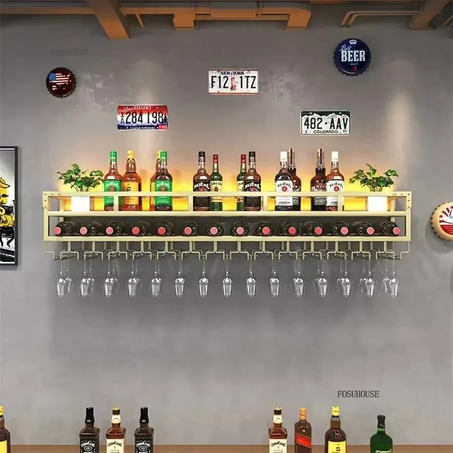 Design Glass Rail Wine Rack Upside Down Holders Modern Hanging Cup Dinning Area Night Club Wine Cabinet Bar Furniture