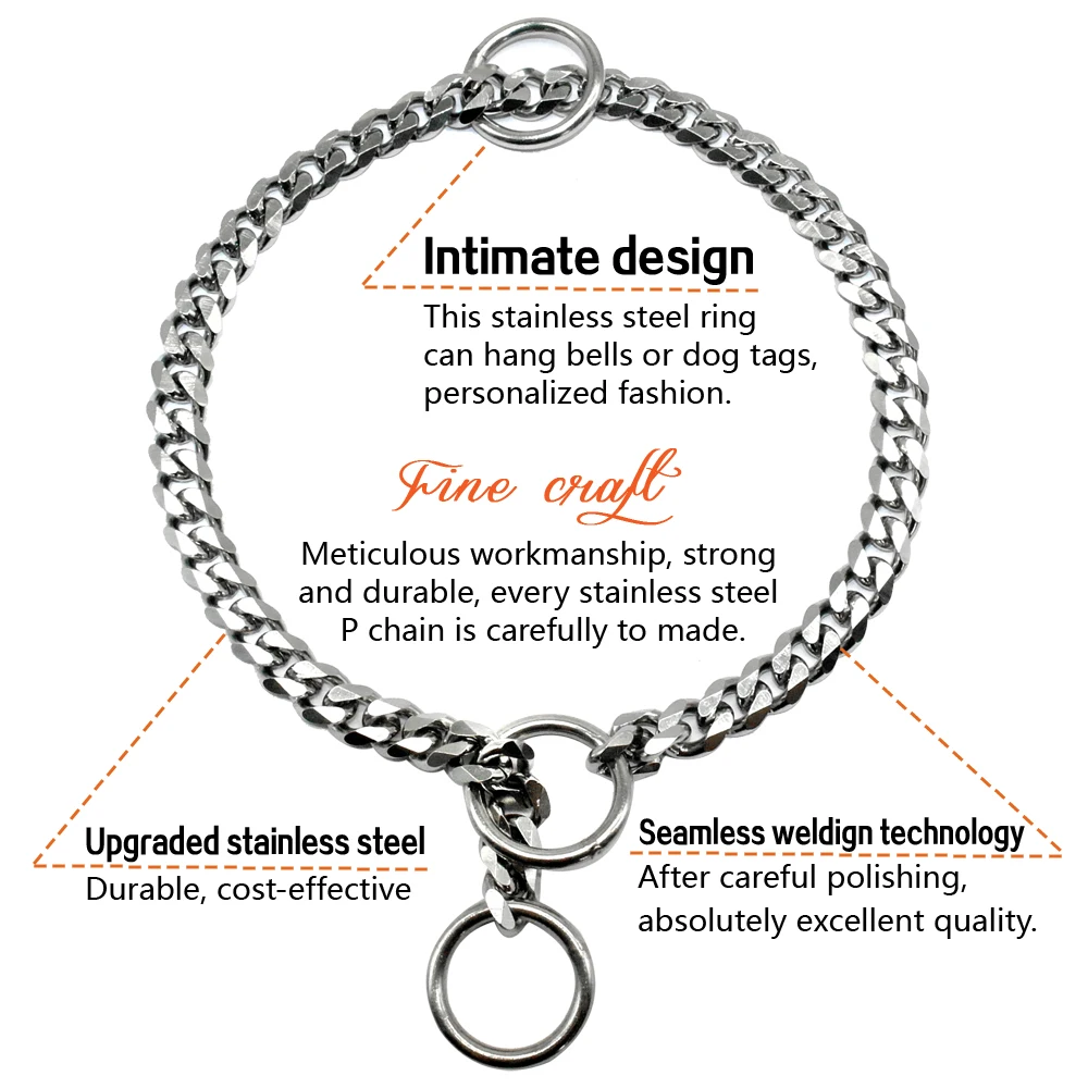 Dog Chain Collar Stainless Steel Dogs Slip Collars Metal Pet P Choke Chrome Plated Chian For Medium Large Dogs Training Pitbull Dog Collar Pet Collar