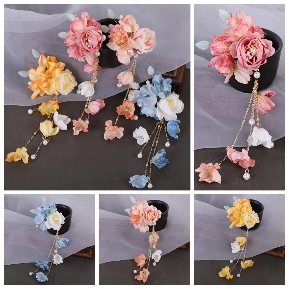 

Pearl Hanfu Hair Accessories Ancient Style Tassel Flower Hairpin Colorful Headdress Chinese Style Hair Clip Summer Accessories