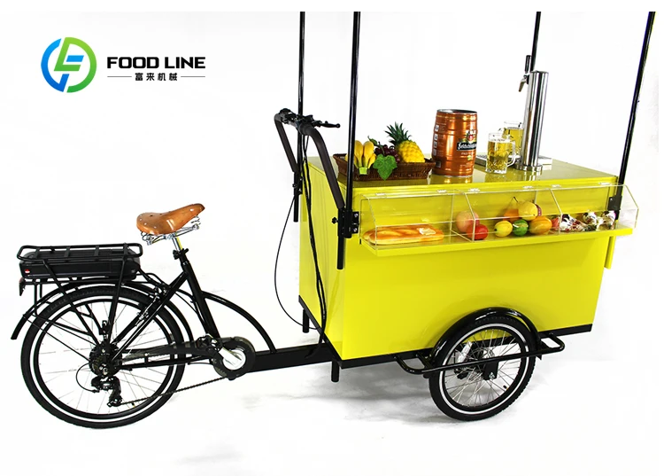 Triciclo per adulti con bici da carico per birra elettrica, chiosco a 3 ruote, carrello mobile per esposizione di alimenti per caffè, frutta, birra in strada - immagine 4