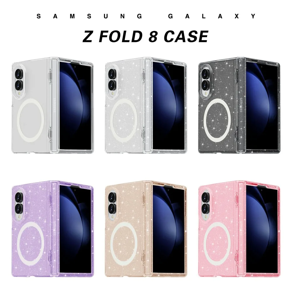 Luxury Transparent Glitter Acrylic Hinge Protection Case with MagSafe