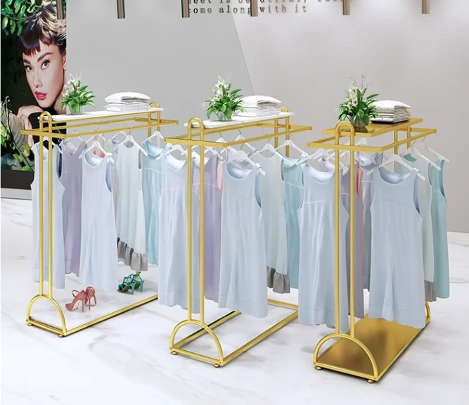 Multi functional double row women's wear rack Clothes shop display rack floor mounted display rack