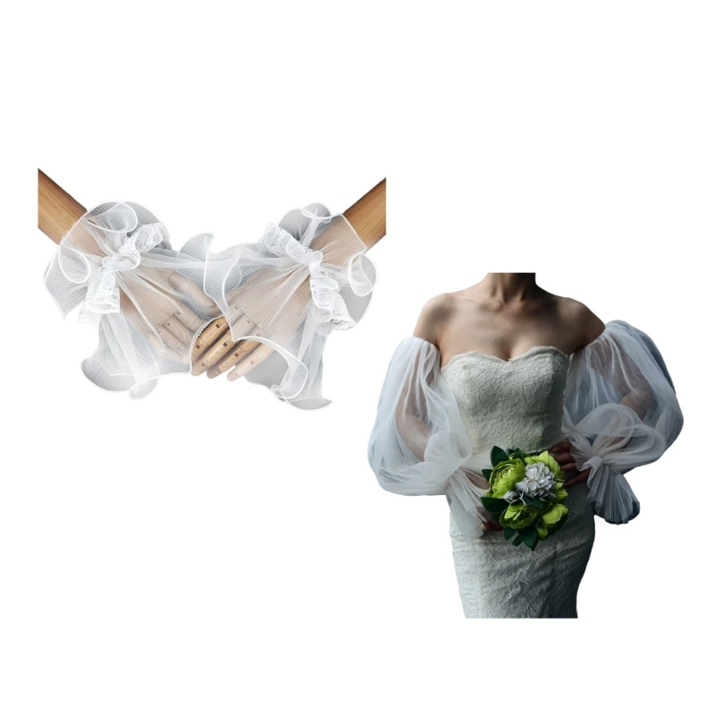 

Detachable White Lace Arm Sleeves Bride Wedding Arm Cover Decorate Ruffle Sleeve for Bridal Accessories Arm Gloves