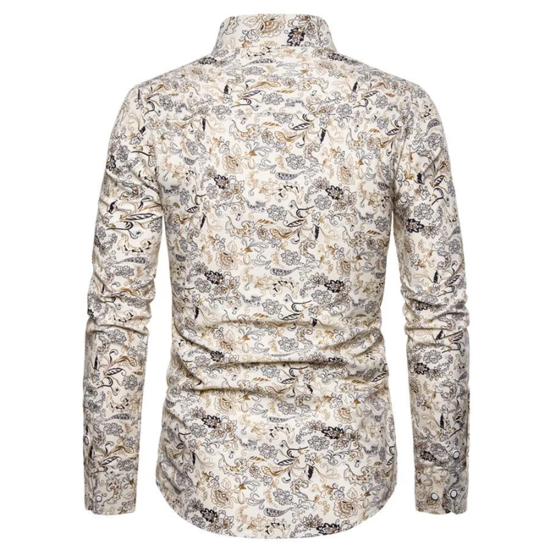 2023 New Men's Clothing Spring Autumn Long Sleeve Stand Collar Plus Size All-match Casual Beachy Printed Button Fashion Shirt