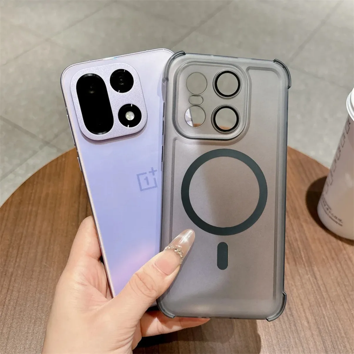Matte Translucent Frosted Shockproof Magnetic Phone Case with Lens Protector