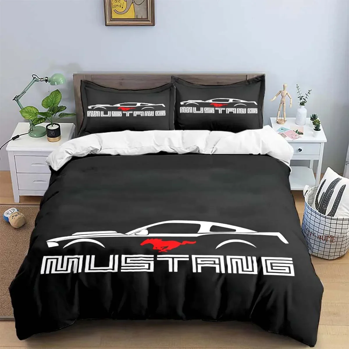 Mustang Car Logo Print Bedding Sets Exquisite Bed Supplies Set Duvet Cover Bed Comforter Set Bedding Set Luxury Birthday Gift 3