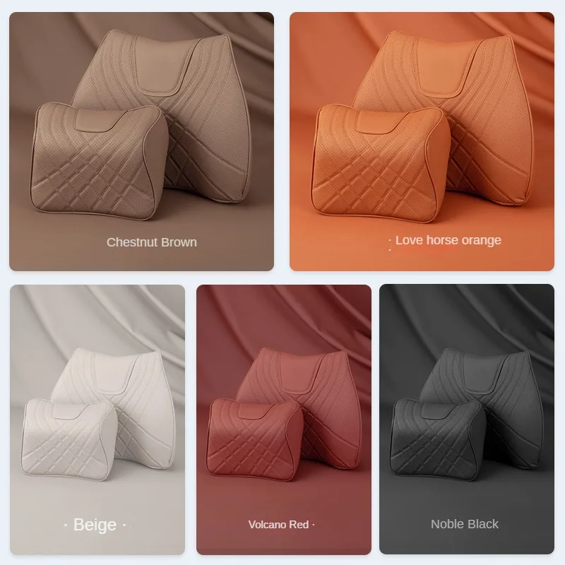 Deluxe Leather Auto Headrest and Lumbar Support Pillow Set