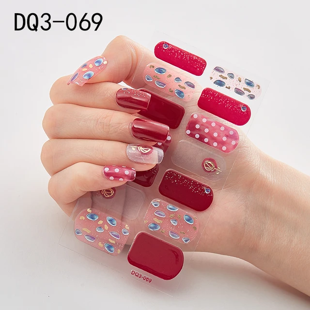 Korean Fashion Colorful 3D Glitter Sequins Nail Art Stickers Manicure DIY Nail Strips Wraps Solid Color DQ3-069
