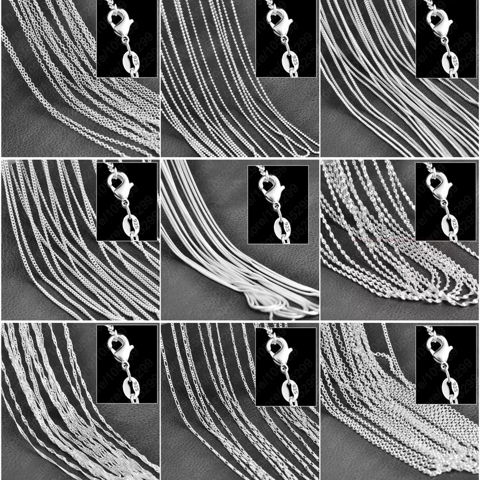 10P 16-30" Wholesale Jewelry 925 Silver Plated Water Wave Chain