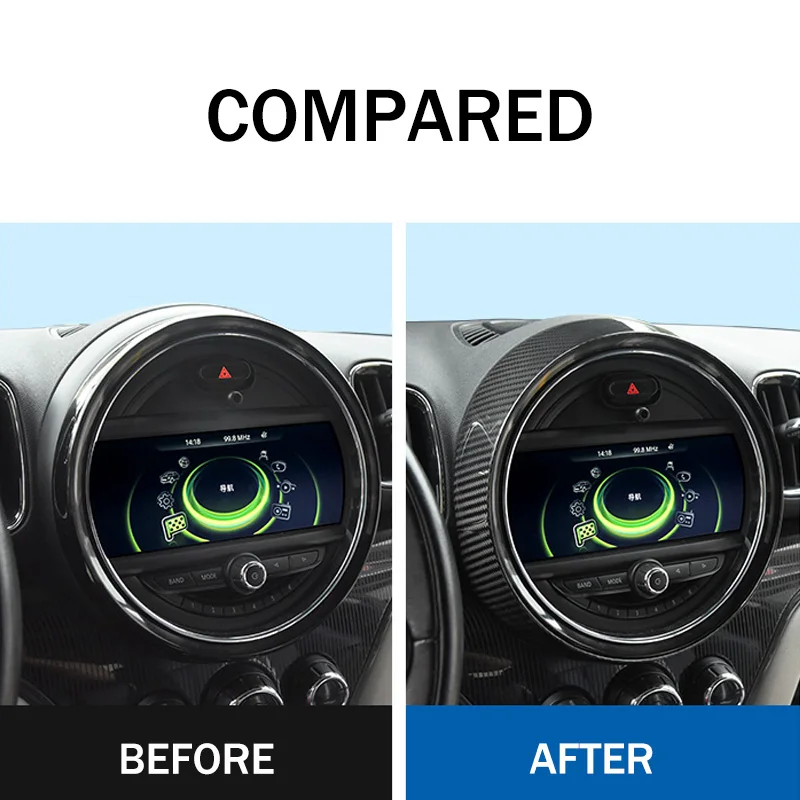 미니 쿠퍼 컨트리맨 F60 용 중앙 제어 디스플레이 장식 커버 링, 실제 탄소 섬유 인테리어 외부 자동차 액세서리